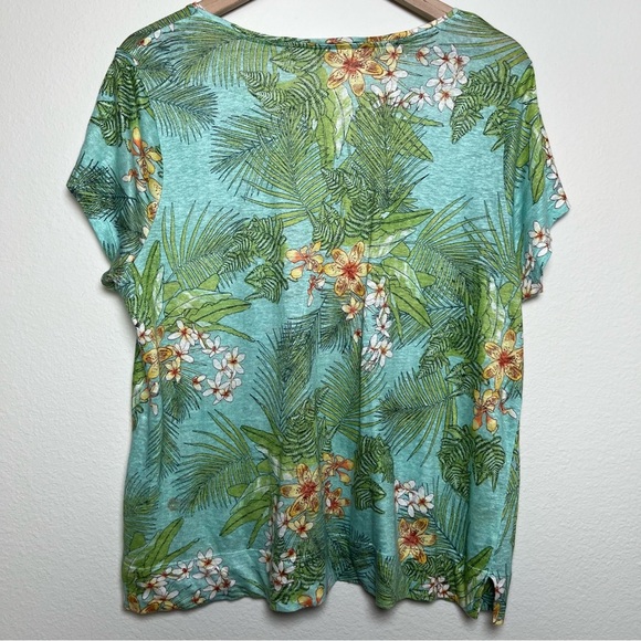 J. Jill Women Love Linen Top Large Petite Resort Vacation Paradise Tropical - Picture 8 of 10